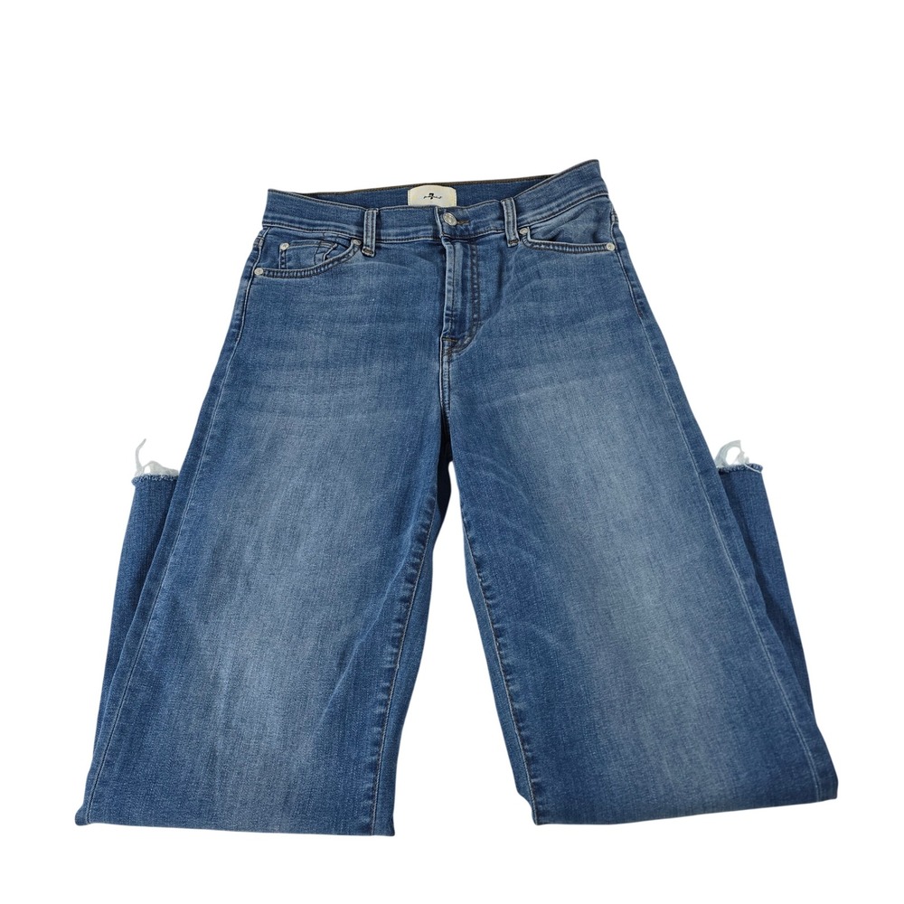 7 For All Mankind Cropped Alexa High Rise Raw Hem Straight Leg Jeans Blue 29